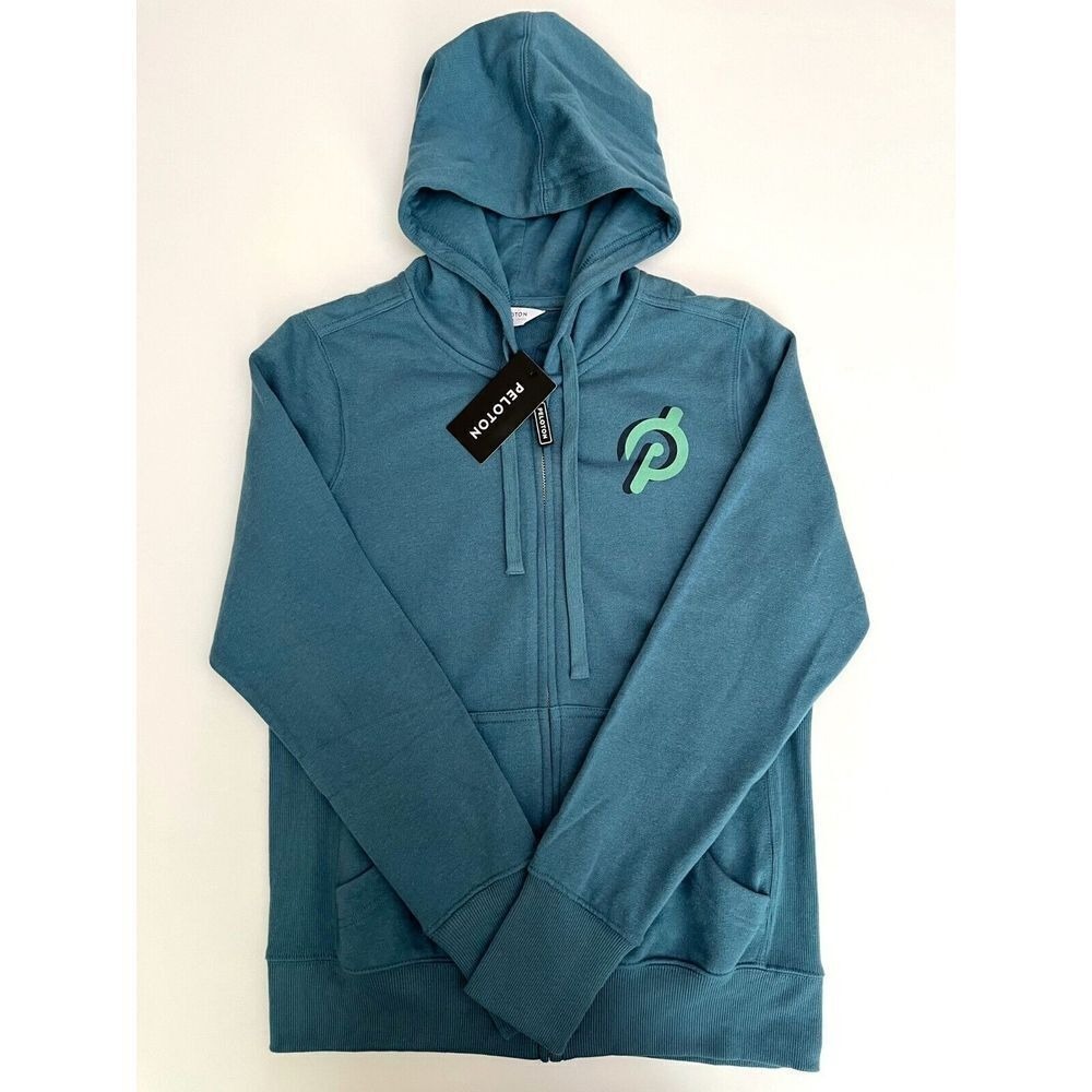 Peloton Aqua Sweatshirt Hoodie, Peloton Teal Zip Up Hoodie, Zip Sweaters K2 - Picture 2 of 7
